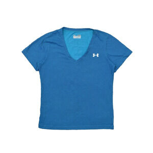 Under Armour Women's Size M Basic Short Sleeve Blue Geometric Cotton V-Neck